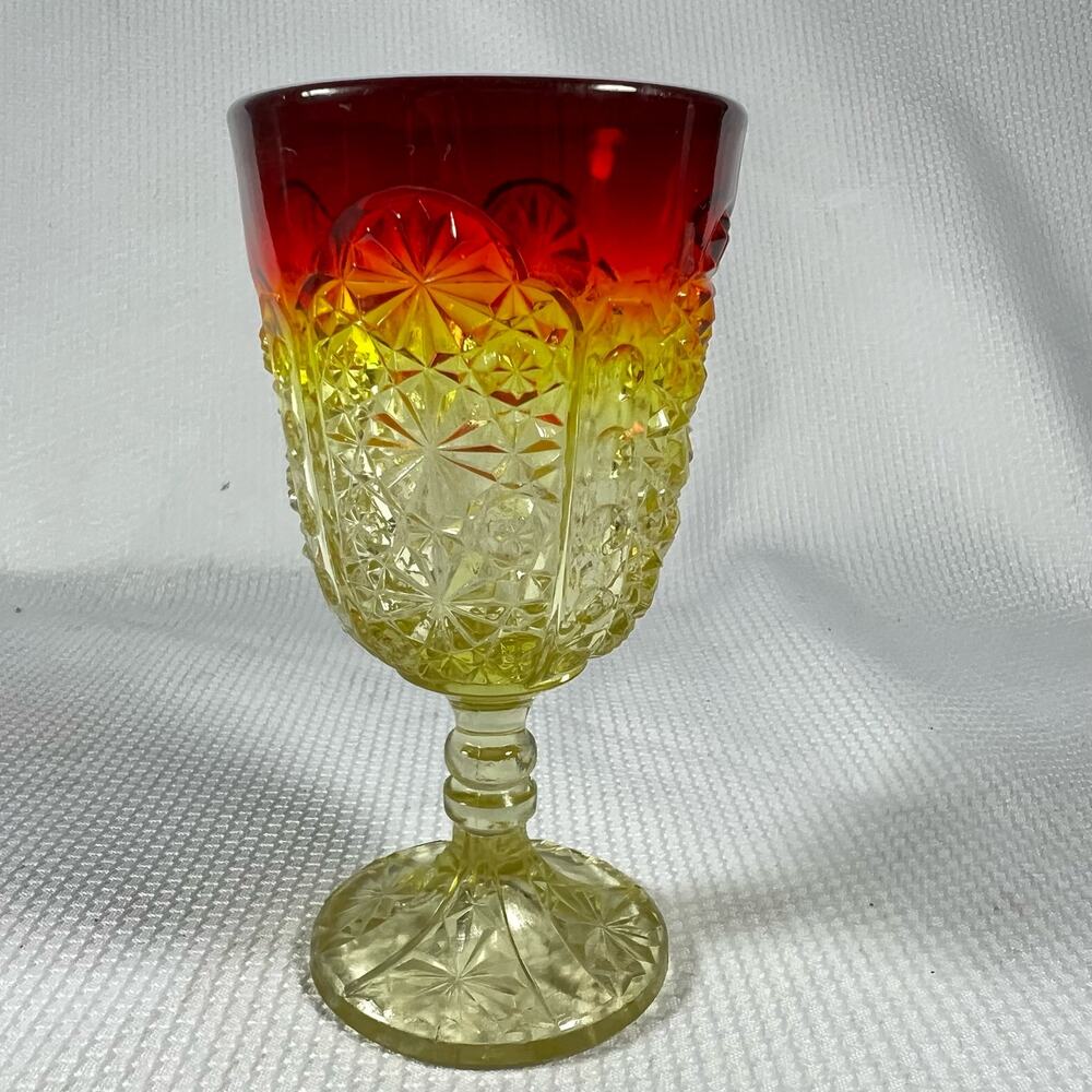 1960s Wright Glass Amberina Daisy Wine Glass